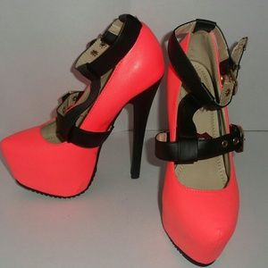 Neon Pink stiletto platform heels